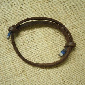 Handmade Adjustable Leather Bracelet Blue Wrap End